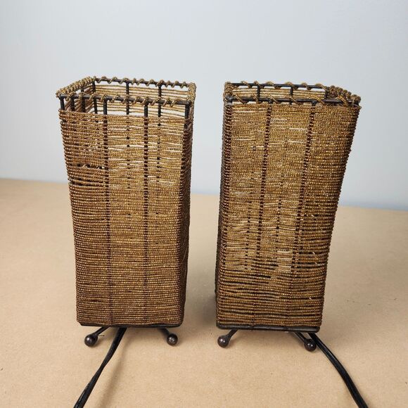 Beaded Table Lamps Set of 2 Warm Glow Mesh Shades Ambient Light Modern Boho 9x4 - Picture 3 of 7